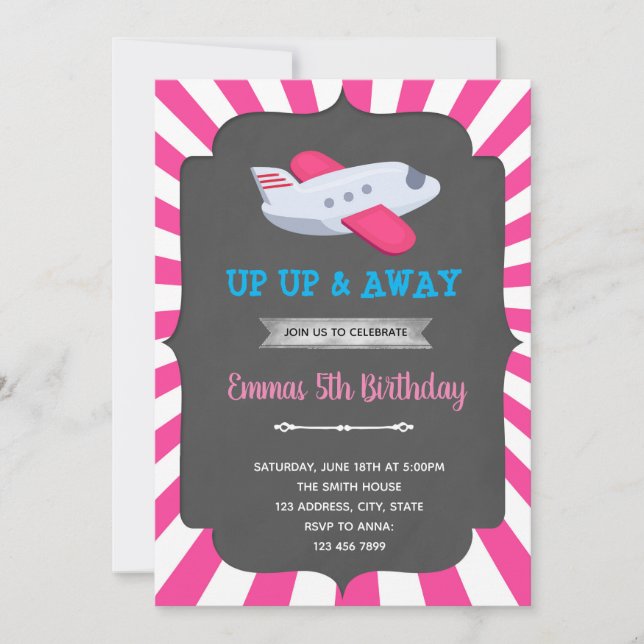 Girl airplane invitation (Front)