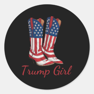 Girl American Flag Vote Trump Girl Republican Cowg Classic Round Sticker