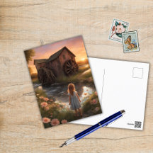Girl and a Mill at Sunset