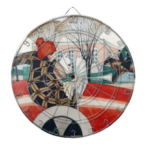 Girl and a Pug Dog in a Red Automobile Dartboard
