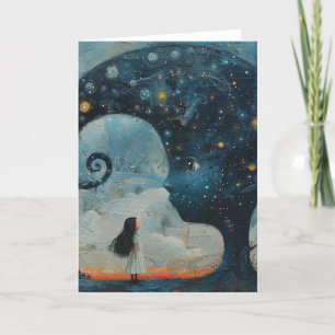Girl and a Surreal Blue Fantasy Tree Card