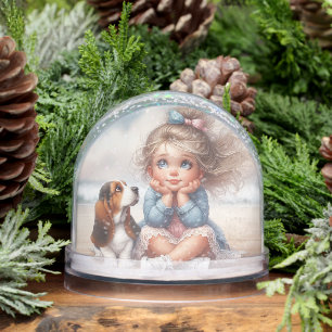 Girl and Basset Hound Puppy Snowglobe