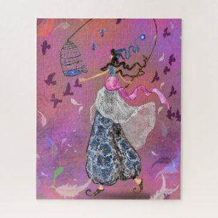 Girl and Birds - Art Drawing Fantasy Fairytale Jigsaw Puzzle