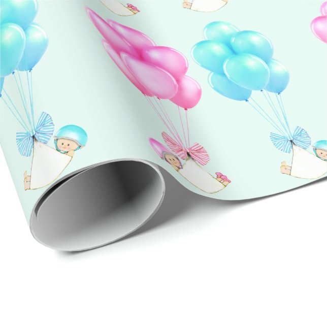 Girl and Boy Baby Twins Wrapping Paper (Roll Corner)