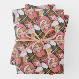 Girl and boy ice skating - Florence Hardy Wrapping Paper Sheet