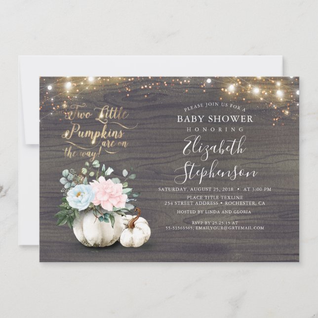 Girl and Boy Twins Fall Pumpkins Baby Shower Invitation (Front)