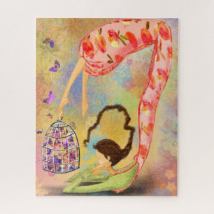 Girl and Butterflies Art Drawing Fantasy Fairytale Jigsaw Puzzle