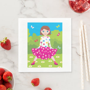 Girl And Butterflies Paper Napkins