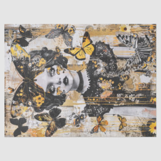 Girl and Butterflies Vintage Decoupage Tissue Paper