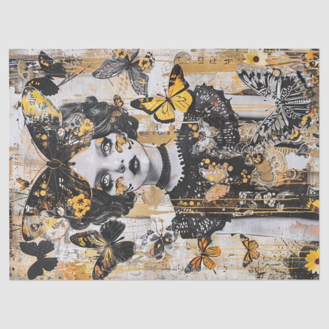 Girl and Butterflies Vintage Decoupage Tissue Paper (Front)