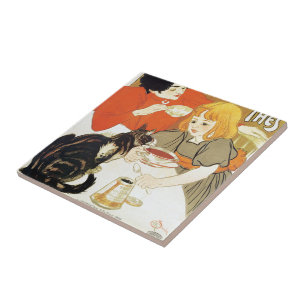 Girl and Cat, Alexandre Steinlen Tile