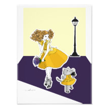Girl and Cat in Yellow Dresses Waiting for Taxi Il
