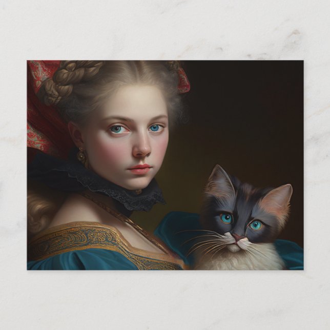 GIRL AND CAT VICTORIAN POSTCARD (Front)