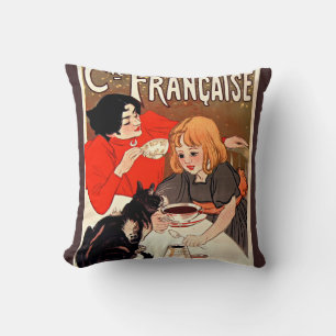 Girl and Cat, Vintage Poster, Alexandre Steinlen Throw Pillow