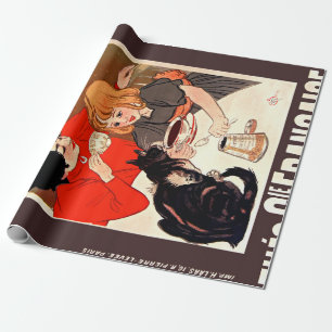 Girl and Cat, Vintage Poster, Alexandre Steinlen Wrapping Paper