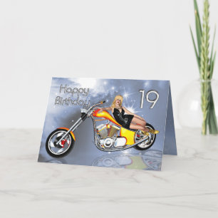 Girl and chopper 19 Birthday card