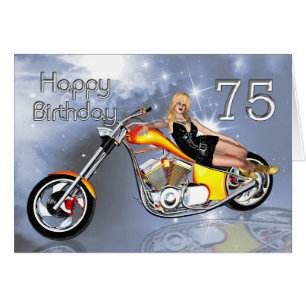 Girl and chopper 75 Birthday card