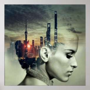 Girl and city poster