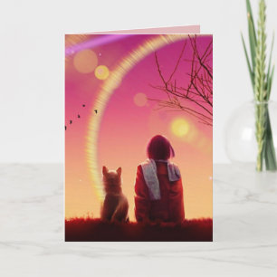 GIRL AND DOG ART BIRTHDAY GREETING CARD