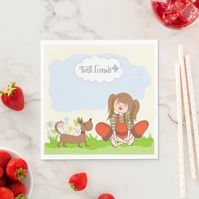 Girl And Dog Best Friends Napkin (Creator Uploaded)