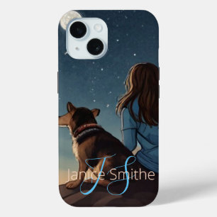 Girl and Dog Monogram iPhone 15 Case
