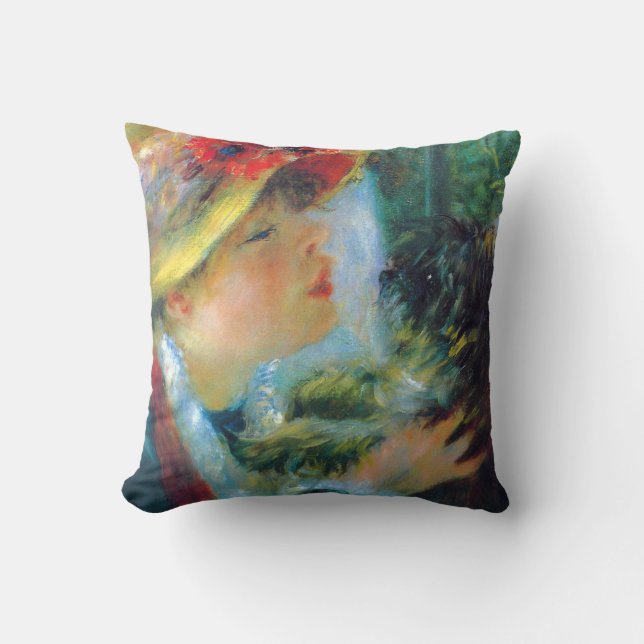 Girl and Dog Renoir Impressionism Fine Art Throw Pillow (Front)