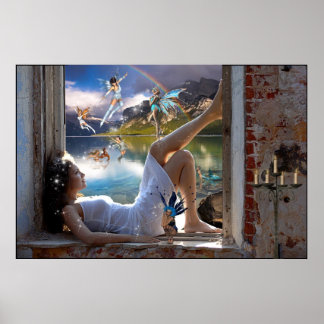 Girl and Fairies Poster Print