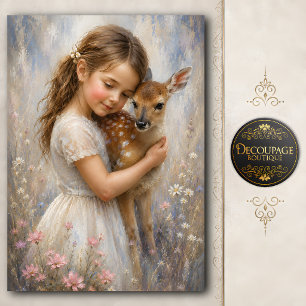 Girl and Fawn Portrait Decoupage Tissue Paper