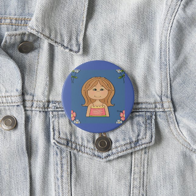 Girl And Flowers 3 Inch Round Button (Creator Uploaded)