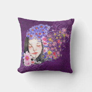 Girl and Flowers Pillow