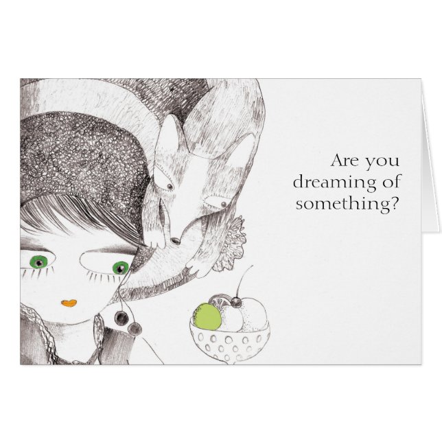 Girl and fox dreaming card (Front Horizontal)