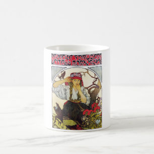 Girl and Geranium, Mucha Coffee Mug