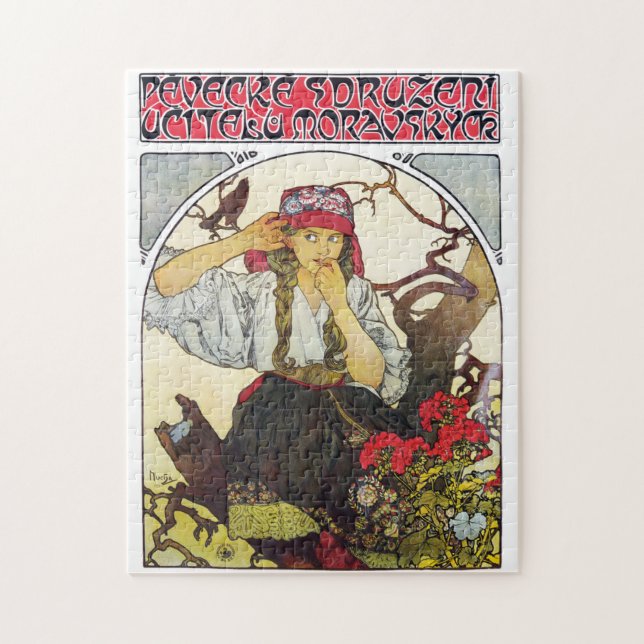 Girl and Geranium, Mucha Jigsaw Puzzle (Vertical)