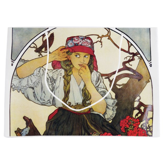 Girl and Geranium, Mucha Large Gift Bag (Front)