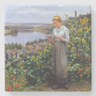 Girl and her Pet Dove (Young Woman and Bird) Stone Coaster