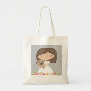 Girl and her pug tote bag