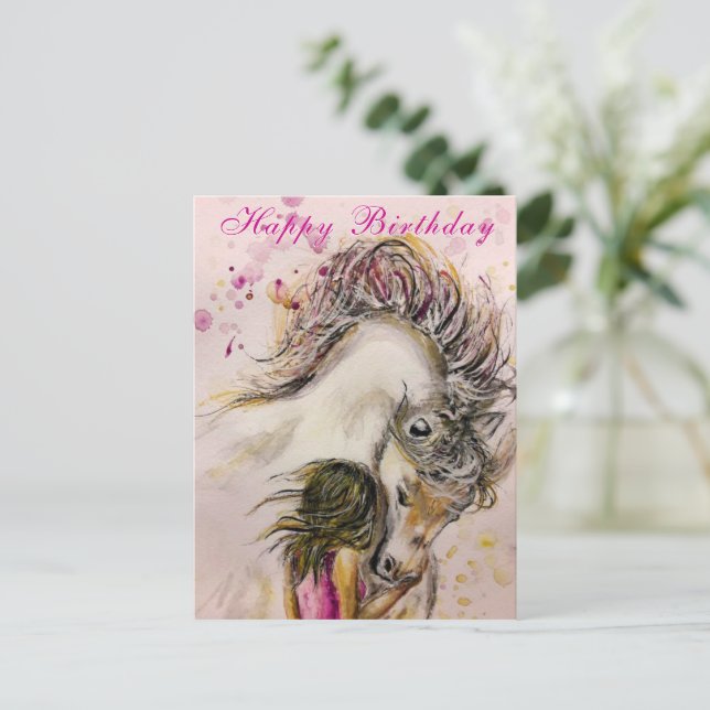 Girl and Horse Birthday Card (Standing Front)