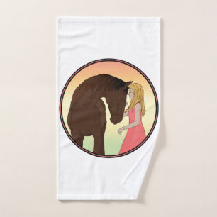 Girl and Horse Horseriding Equestrian Sunset Hand Towel