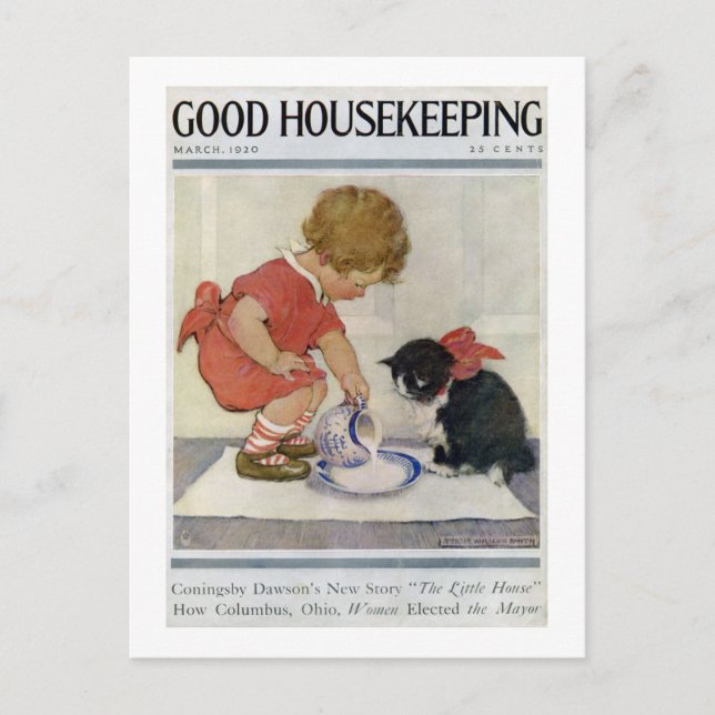 Girl and Kitten, Jessie Willcox Smith Postcard (Front)