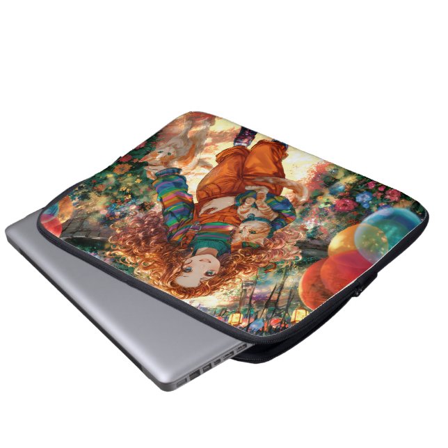 Girl and kittens on joyful walk laptop sleeve (Front Bottom)
