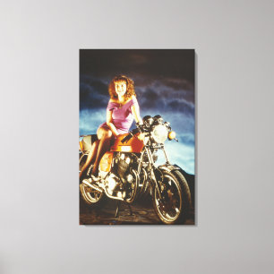 Girl And Motorcycle Canvas Print