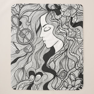Girl and music. Vintage illustration. Black outlin Sherpa Blanket