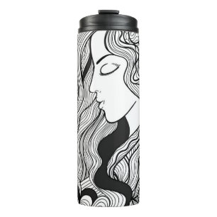 Girl and music. Vintage illustration. Black outlin Thermal Tumbler