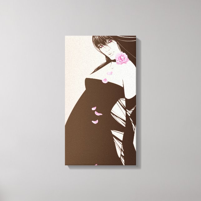 Girl and Pink Rose Canvas Print (Front)