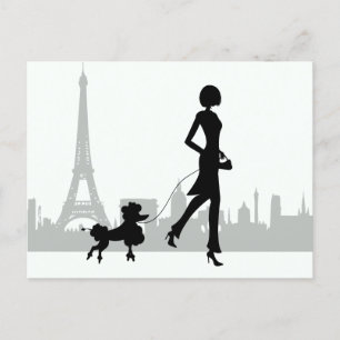 Girl and Poodle Paris Skyline Eiffel Tower Postcard