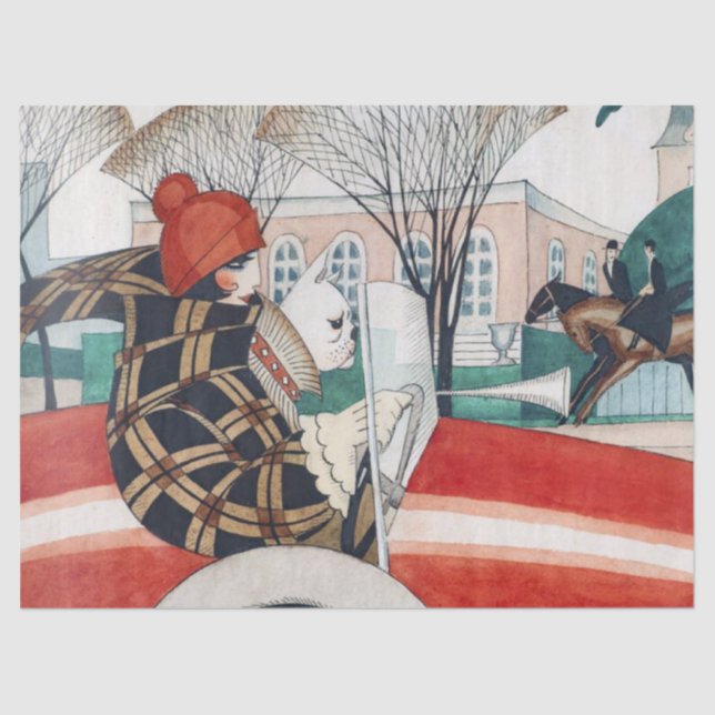 Girl and Pug in an Automobile Tissue Paper (Front)