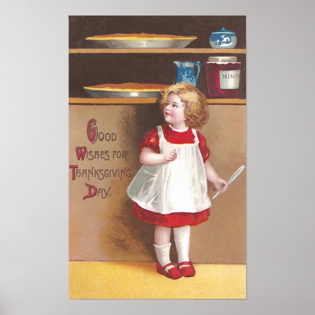 Girl and Pumpkin Pies Vintage Thanksgiving Poster (Front)