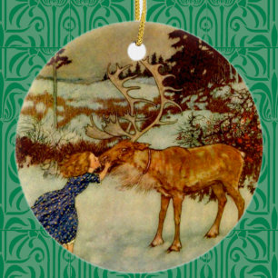 Girl and reindeer Christmas 🎄 Ceramic Ornament