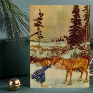 Girl and Reindeer Christmas  🎄  Holiday Card