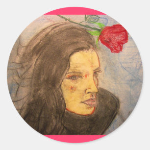 girl and rose classic round sticker